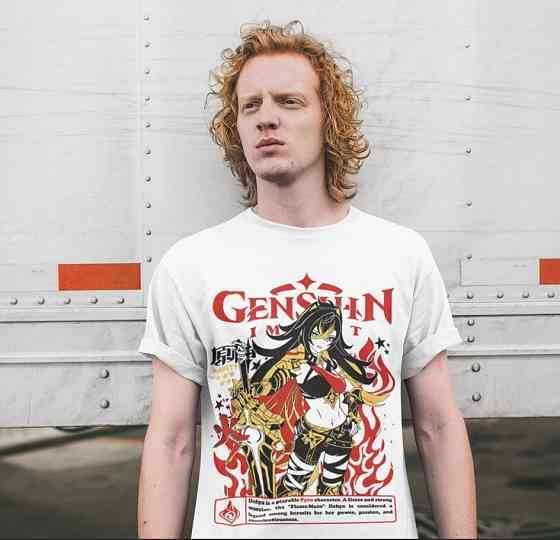 Футболка з аніме принтом Дехйа Генсхін Імпакт Генсхін оверсайз (S/M/L) Чорний AnimeJ1092 Дніпро