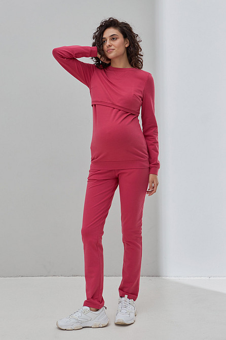 Спортивний костюм для вагітних та годуючих з начосом Kortney XS Юла Мама Малиновий Кривий Ріг - фото 3