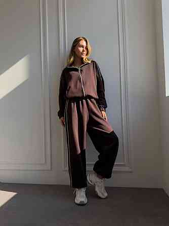 Жіночий стильний повсякденний костюм із тканини Lacoste Double Face Шоколад Одеса