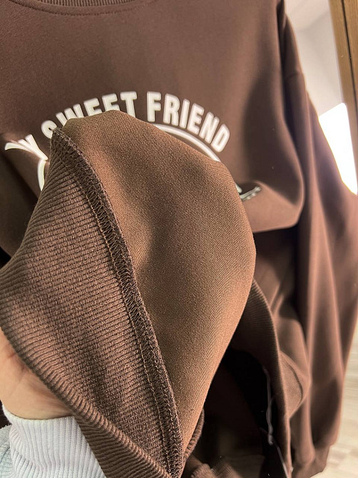 Свитшот женский A-N 25057 с рисунком мишкой впереди оверсайз средней длины комфорт one size, шоколад, one size Киев - изображение 3