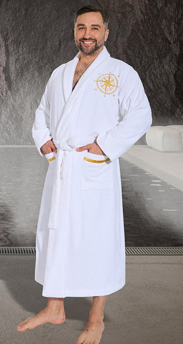 Чоловічий махровий халат із вишивкою-корисний подарунок (56-58) Київ - фото 5