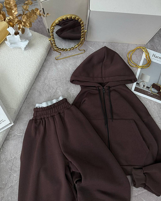 Жіночий утеплений костюм для прогулянок у спортивному стилі тринитка на флісі Шоколад, 42/44 Одеса - фото 4