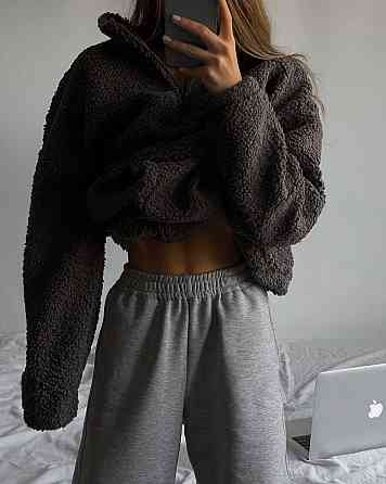 Жіноча стильна тепла оверсайз худі букле баранчик Графіт Одеса