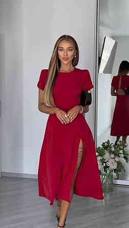 Жіноча стильна романтична сукня з розрізом костюмна Червона, 46/48 Одеса