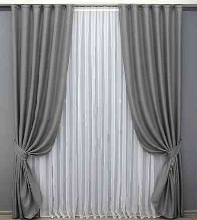 Комплект готовых штор VR-Textil Лен-блэкаут № 1797ш Серый 100х270см 2 шт (31-830) Киев