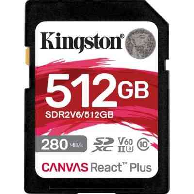 Карта памяти Kingston 512GB SDXC class 10 UHS-II U3 Canvas React Plus (SDR2V6/512GB) Винница