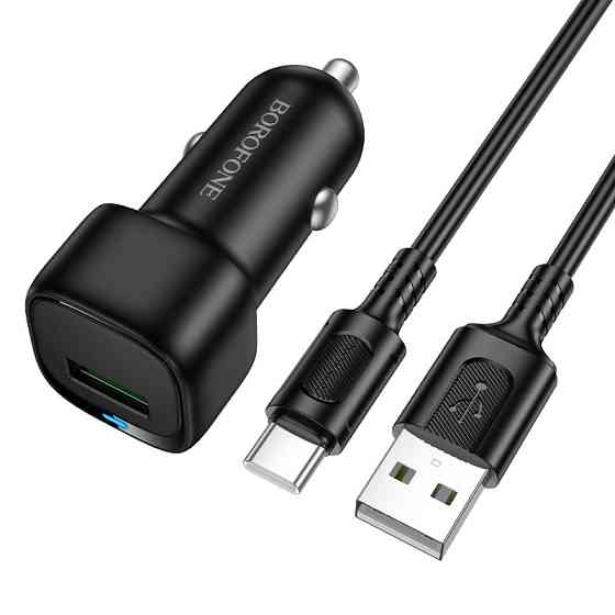 Автомобільний зарядний пристрій BOROFONE BZ34 Cloud single port QC3.0 car charger set(Type-C) Black Одеса