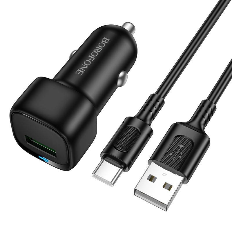 Автомобильное зарядное устройство BOROFONE BZ34 Cloud single port QC3.0 car charger set(Type-C) Black Одесса - изображение 1