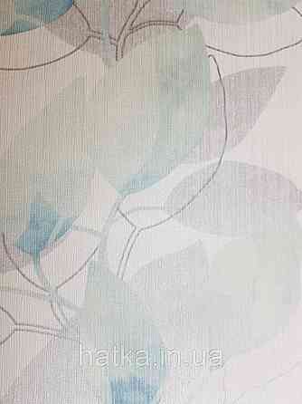 Вінілові шпалери на флізелін AS creation Attractive листя великі смугою бірюзові салатові сірі на білому Київ