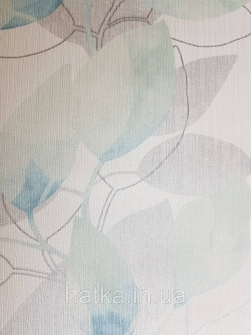 Вінілові шпалери на флізелін AS creation Attractive листя великі смугою бірюзові салатові сірі на білому Київ - фото 4