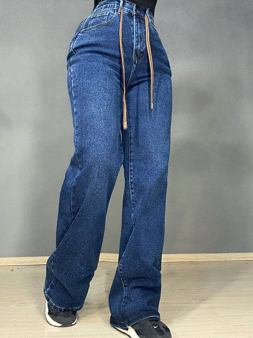 Джинси жіночі Vanver 8331 утеплені на флісі палаццо прямі з резинкою на талії сині, синій, 33, 33, 91 см, 118 см Київ - фото 11