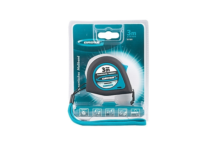 Рулетка "Ergonomisch", 3 м x 16 мм, магнітний прогумований зачіп GROSS Полтава - фото 1