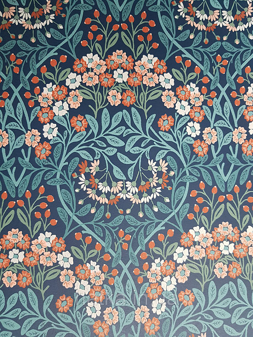 Шпалери флізелінові еко Rasch Sophia 0.53х10 рослинний принт квіти маленькі польові теракотові на синьому Київ - фото 4