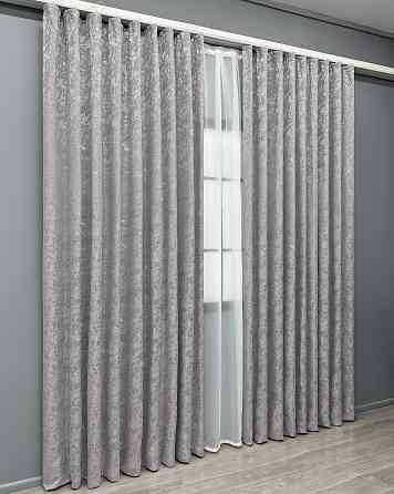 Комплект готових штор VR-Textil Льон мармур Royal Touch № 2007ш Світло-сірий 270х270 см 2 шт (33-1306) Київ
