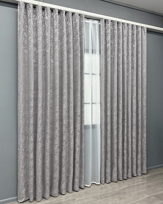 Комплект готових штор VR-Textil Льон мармур Royal Touch № 2007ш Світло-сірий 270х270 см 2 шт (33-1306) Київ - фото 4