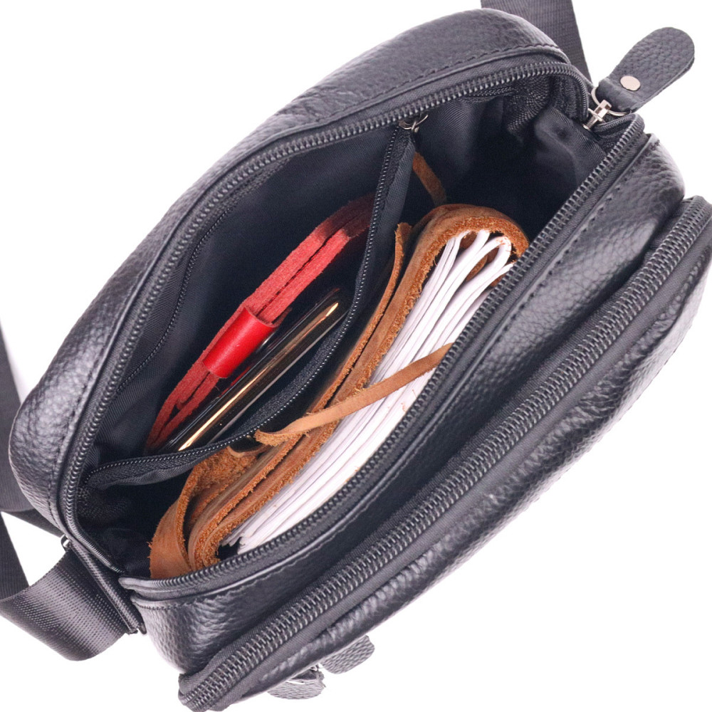 Стильна чоловіча сумка з натуральної зернистої шкіри 21398 Vintage Чорна Київ - фото 5