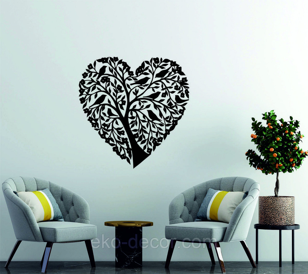 Декоративное настенное 3D Панно «Птицы Сердце» Декор на стену с объемом 90*88 см, Черный Киев - изображение 1