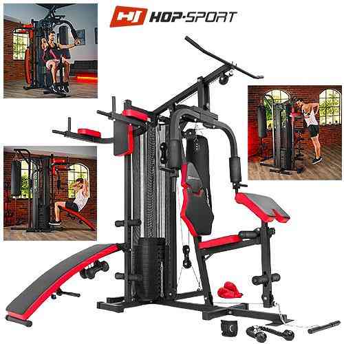 Силова багатофункціональна фітнес-станція HS-1054K з партою Скотта стек на 72 кг, боксерська груша, лавка, парта скота, бруси Київ