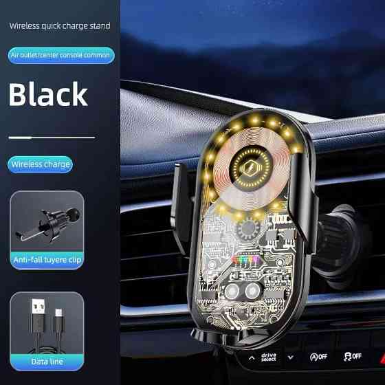 Автотримач для телефона з вбудованим акумулятором і бездротовою зарядкою 15W C13, Type-C, чорний Кам'янець-Подільський