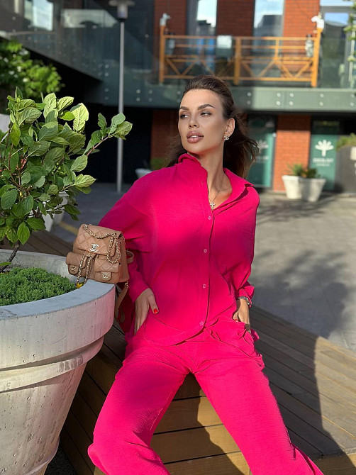 Костюм-трійка жіночий літній креп-жатка Малиновий XS-S Харків - фото 3