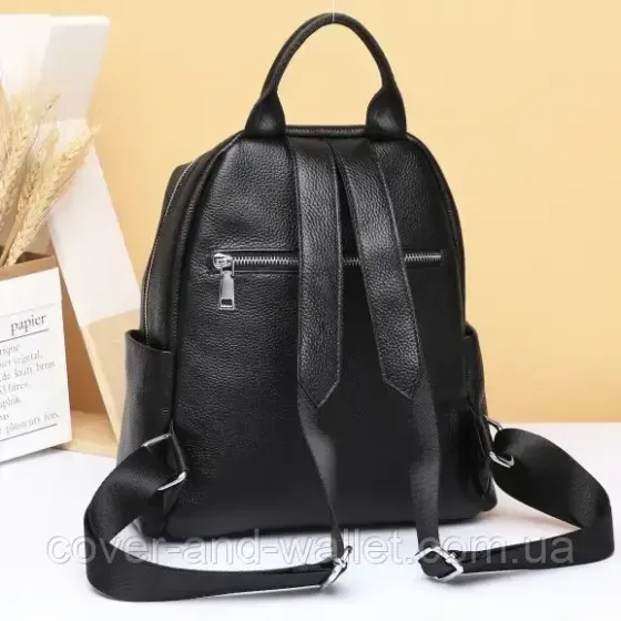 Міський жіночий рюкзак на кожен день із фактурної шкіри чорного кольору Puos Київ