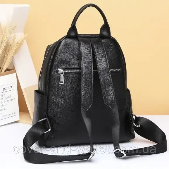 Міський жіночий рюкзак на кожен день із фактурної шкіри чорного кольору Puos Київ - фото 3