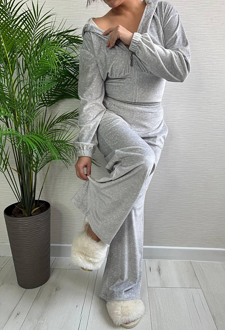 Женский стильный прогулочный костюм двойка: кофта и штаны велюр-плюш. Серый, 42/46 Одесса - изображение 2
