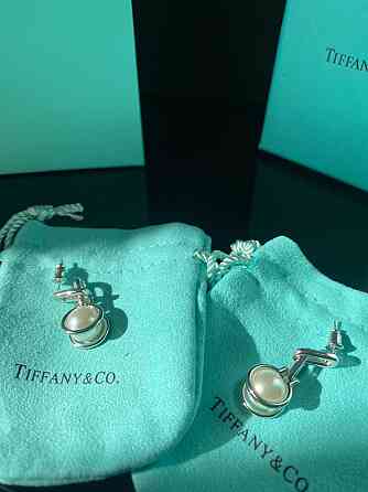 Tiffany Тиффани серьги с жемчугом, посеребрение, упакованы в мешочек Одесса