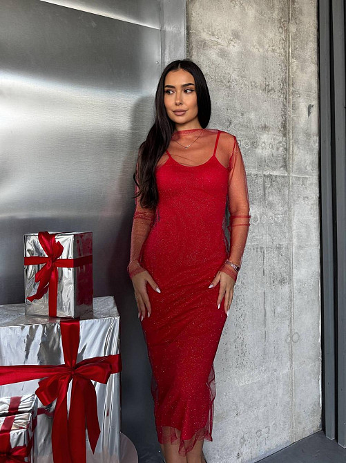 Женская элегантная вечерняя миди-платье вискоза и сетка молния Красный, 46/48 Одесса - изображение 7