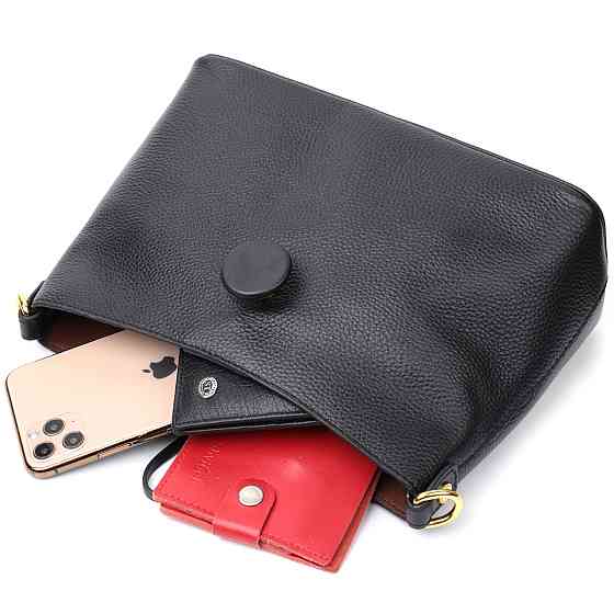 Женская сумка с оригинальной застежкой пуговкой из натуральной кожи Vintage 22319 Черная Киев