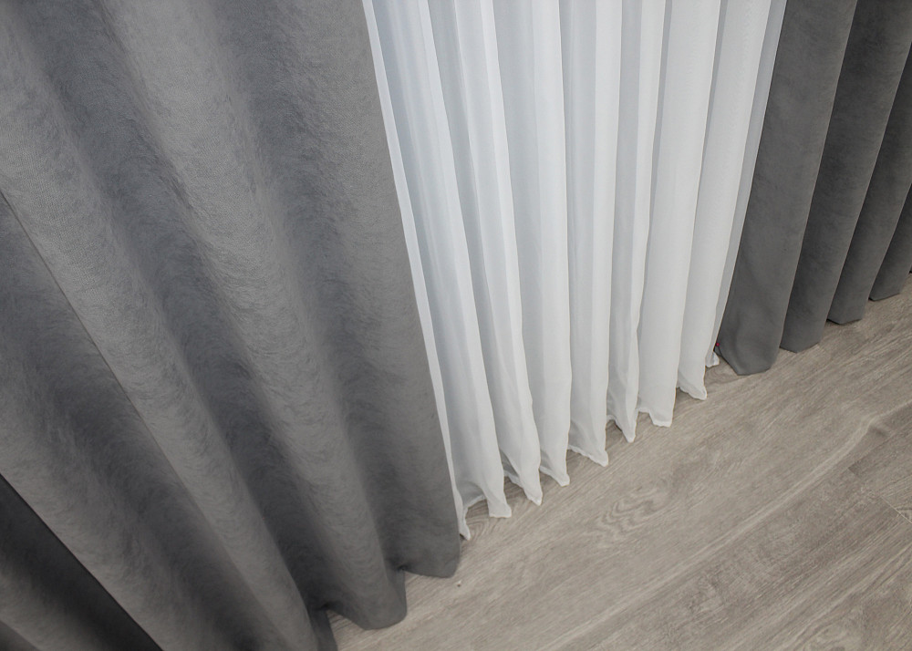 Комплект готових штор VR-Textil Мікровелюр Petek № 1485ш Сірий 140х290 см 2 шт (39-943) Київ - фото 7