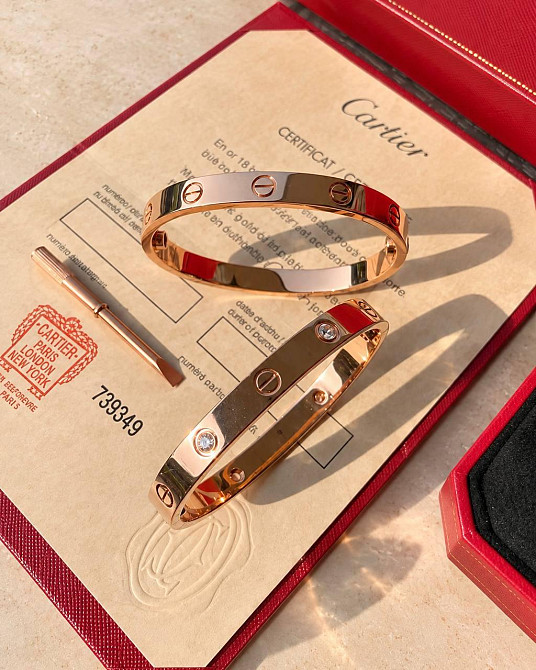 Браслет Cartier з викруткою | Напилення рожевим золотом AU750 | Циркони | Подарункова упаковка - коробочка з оксамитом та пакет Одеса - фото 17