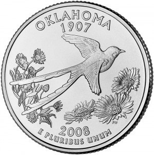 Оклахома. Штат № 46. Монета 25 центів (D). 2008 рік, США. (Д) Полтава - фото 1
