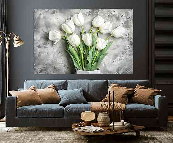 Картина холст у вітальню / спальню Білі тюльпани     MLP_25  ( 60х30см ) 80х160см Київ