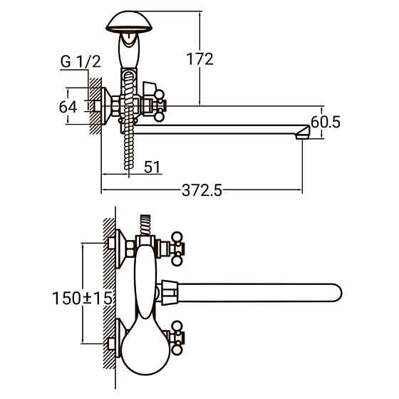 Змішувач PL 1/2" для ванни гусак прямий 350 мм дивертор вбудований картриджний AQUATICA PL-2C255C (9777200) Київ