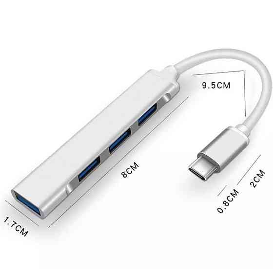 Хаб (концентратор) Dellta С-809 USB TYPE C на 4 USB 3.0 Silver Київ
