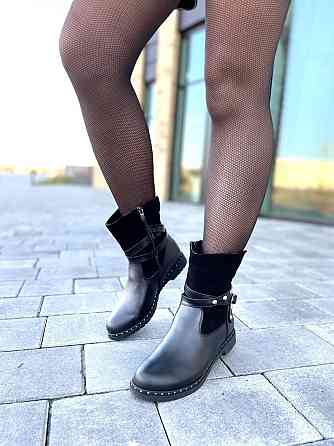 Черевики жіночі M.KRAFT чорні шкіра+замша натуральна высота 16 см обхват 13 см (2515/1) Коломия