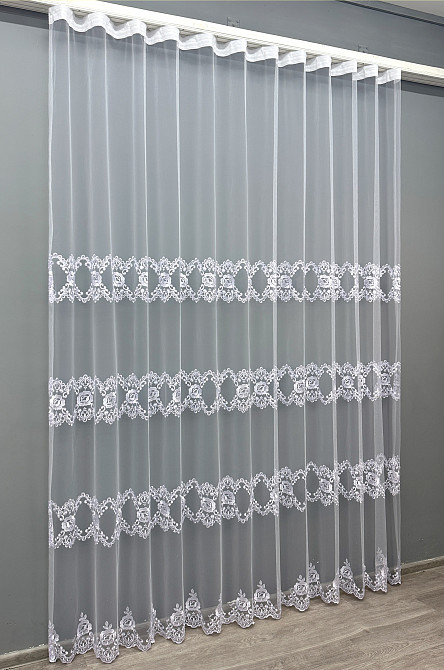 Тюль VR-Textil 1848т Фатин с вышивкой Холодный белый 300х270 см (40-212) Киев - изображение 3