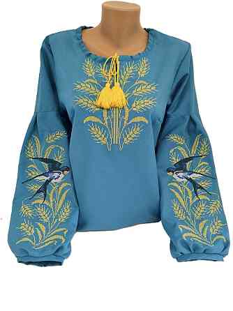 Жіноча натуральна вишиванка Ластівки в колосках Київ