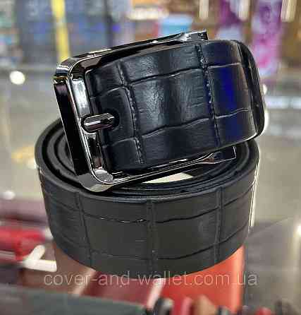 Широкий чоловічий ремінь із італійської шкіри з фактурою під крокодил (чорний)  40 мм PS Leather Київ
