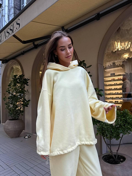 Жіночий стильний теплий костюм двосторонній фліс-полір Лимонний Одеса - фото 2