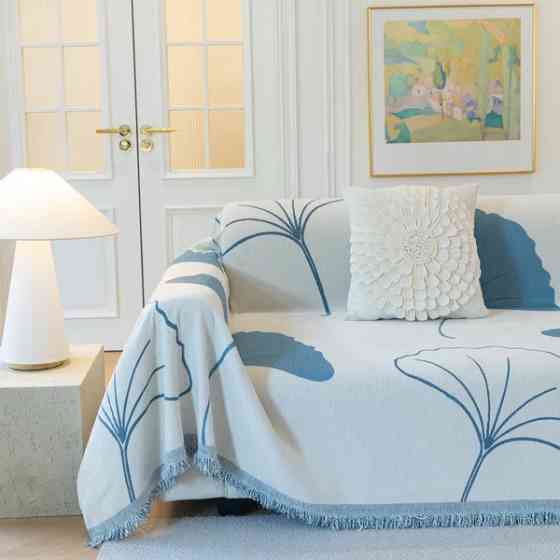 Плед покрывало на диван или кровать,чехол накидка 180х230 см для мягкой мебели синий с белым Каменец-Подольский