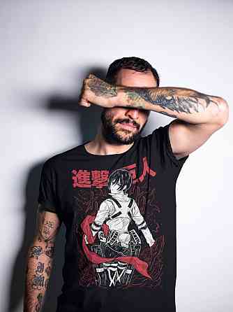 Футболка чоловіча з аніме принтом Атака титанів оверсайз (S/M/L) Чорний AnimeJ0465 Дніпро