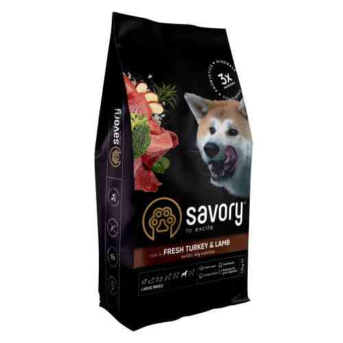 Сухий корм Savory Large для собак великих порід, зі свіжим ягням та індичкою, 12 кг Київ