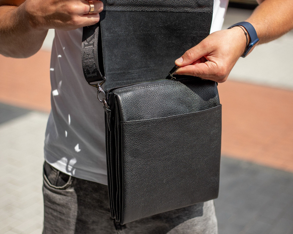 Чоловічий шкіряний месенджер 23х26х6, сумка планшет через плече BEXHILL TD-18621 чорний Київ - фото 6
