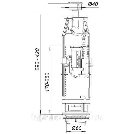 Комплект арматури для зливного бачка з нижньою подачею води 1/2", з одним режимом зливання АБк-12 Чернівці