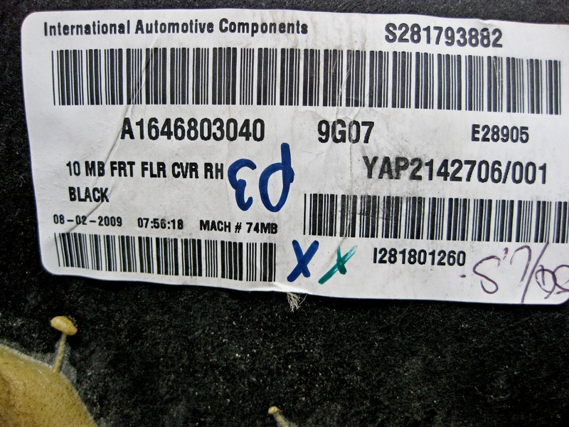 Mercedes-Benz  A1646803040 9G07 Килим салону чорний передній правий ML W164 Одесса - изображение 5