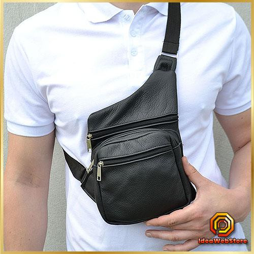 Чоловіча шкіряна нагрудна сумка слінг бананка багато відділень повсякденна сумка для дрібниць Idea Київ - фото 1