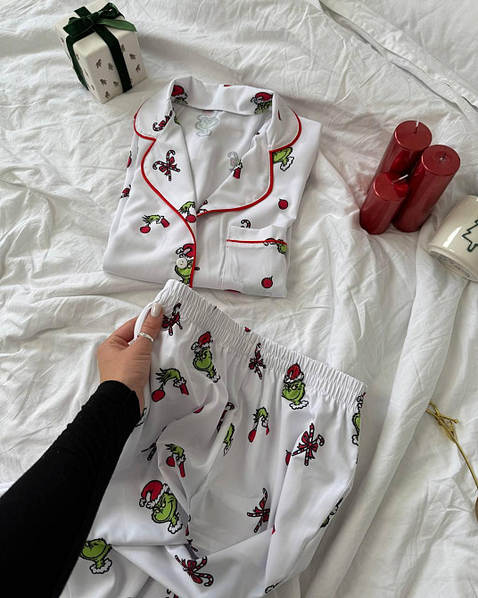 Женская стильная новогодняя пижама софт принт Белый 2, 48-50 Одесса - изображение 2