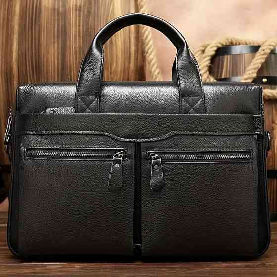 Ділова чоловіча шкіряна сумка портфель для ноутбука і документів чорна SK Київ